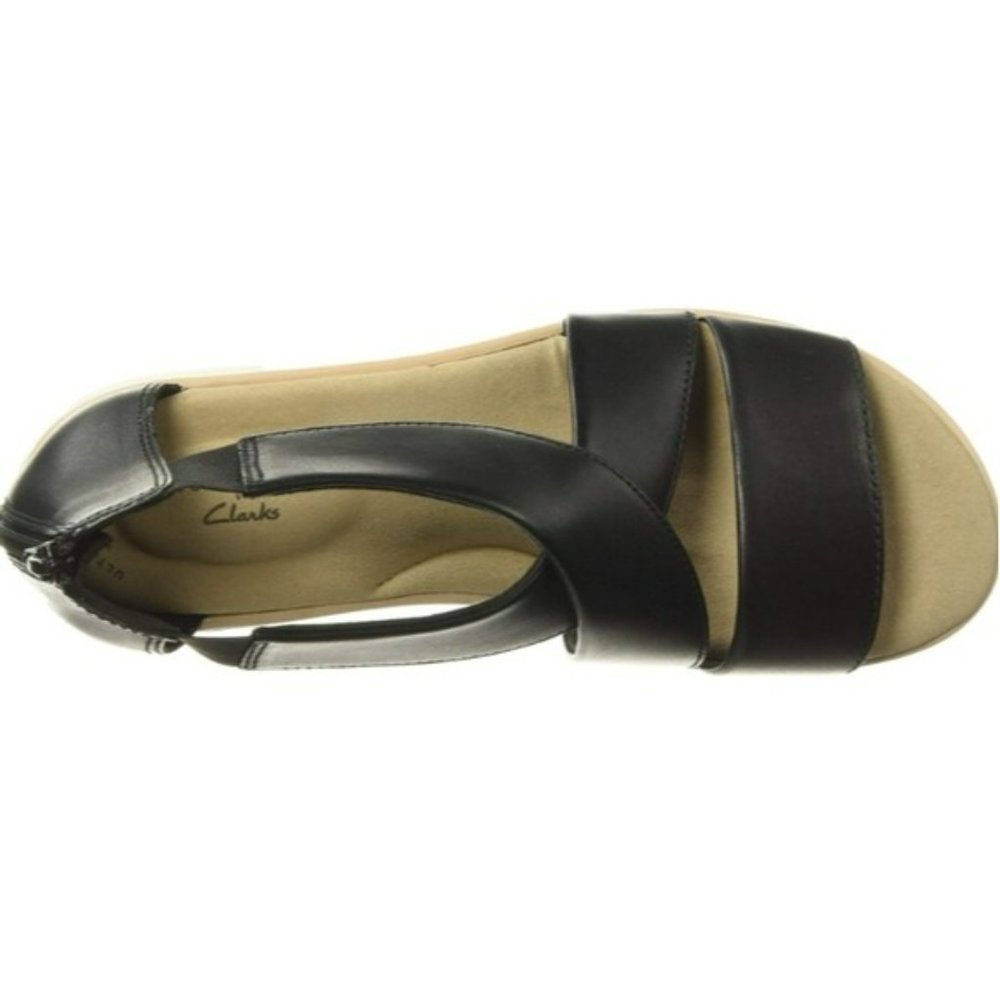 Clarks Jillian Rise Wedge Sandals Black Leather -6 - Picture 3 of 8